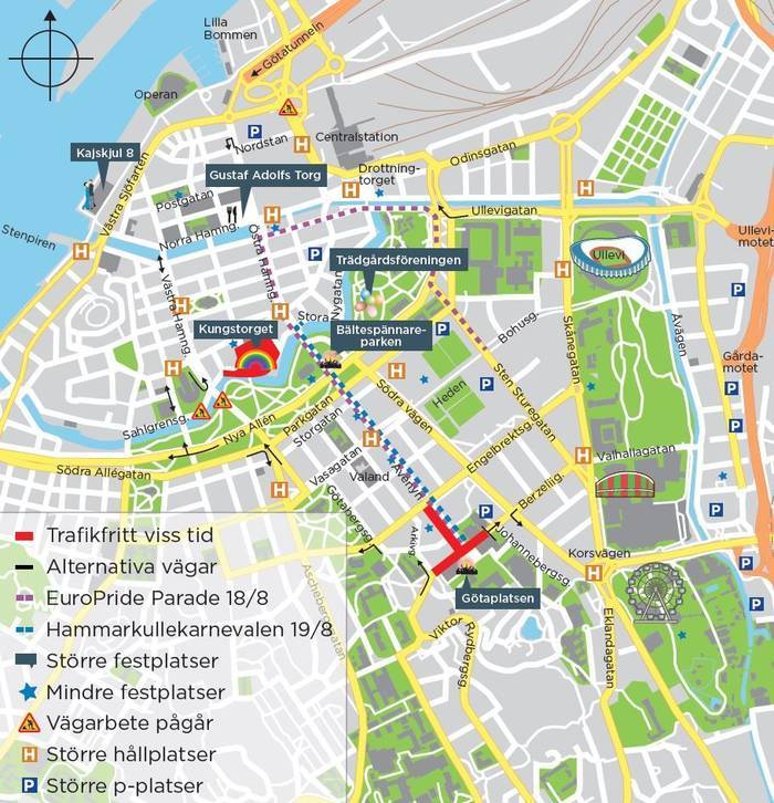Carte de Göteborg pour l'Europride (c) https://trafiken.nu/