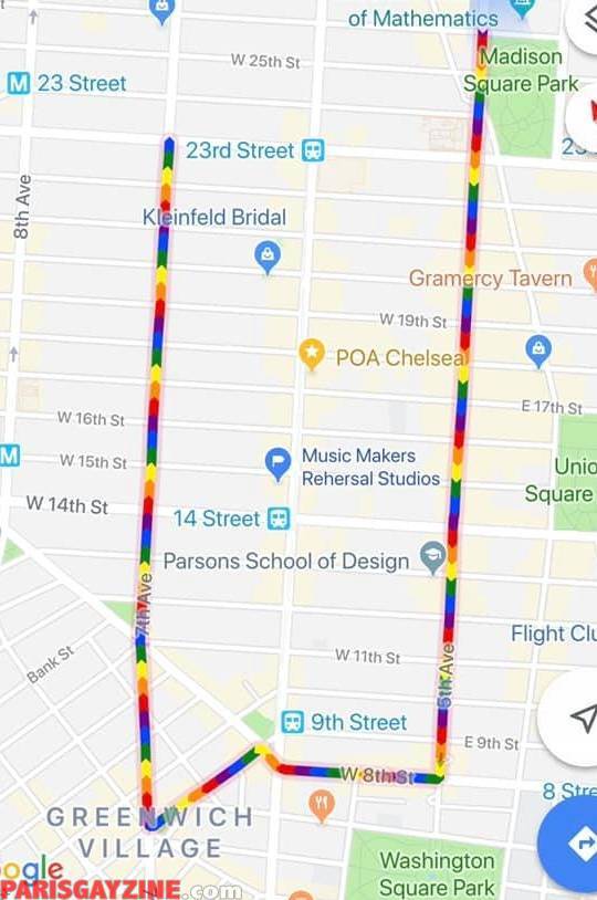 Parcours de la World Pride NYC 2019 (c) Google Maps